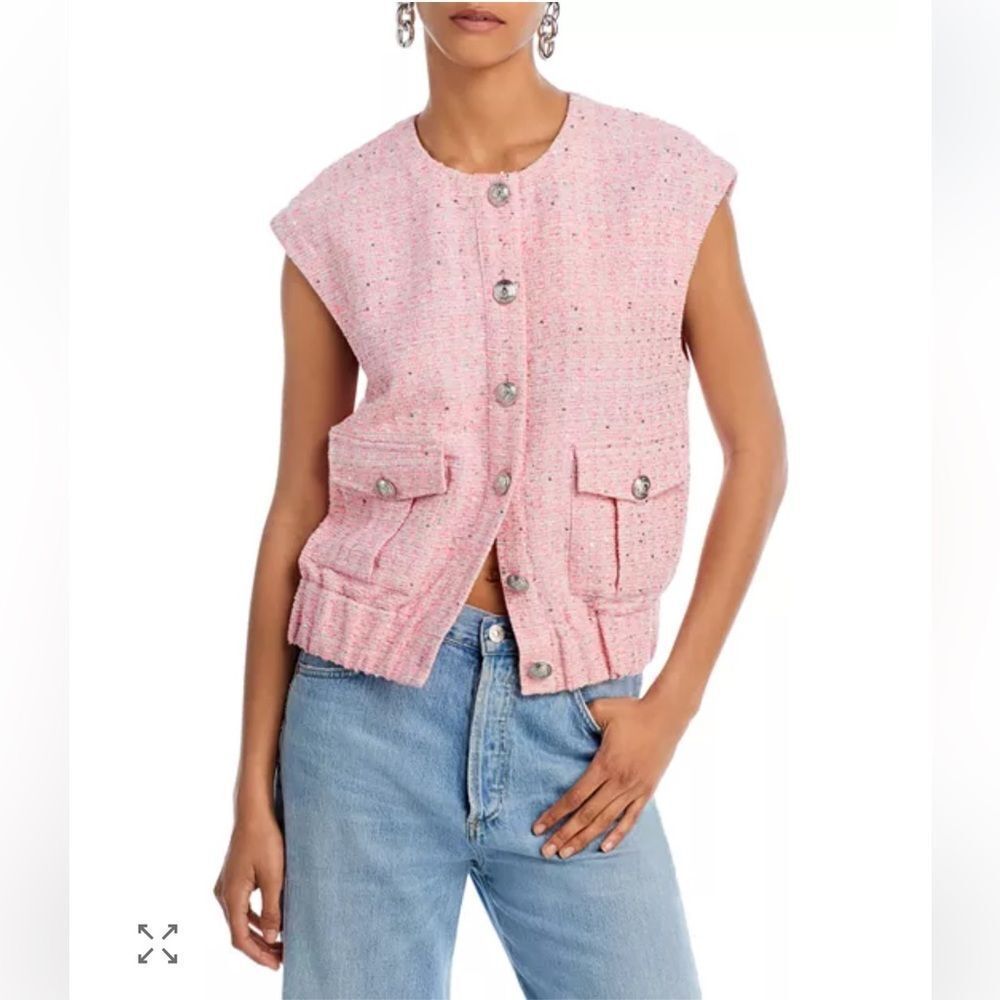 NWT L'AGENCE Uma Sleeveless Tweed Jacket Pink Metallic Small